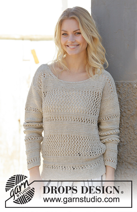 Mahala / DROPS 200-20 - Knitted jumper in DROPS Bomull-Lin or DROPS Paris. The piece is worked with lace pattern and garter stitch. Sizes S – XXXL.