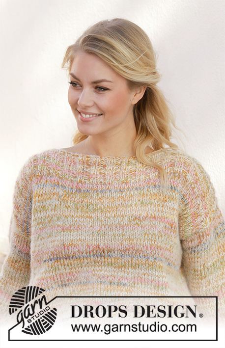 Morning Hues / DROPS 200-36 - Basic sweater with stockinette stitch and rib in 1 strand DROPS Fabel and 1 strand DROPS Brushed Alpaca Silk. Sizes S - XXXL.
