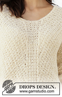 Freedom Found / DROPS 201-23 - Knitted jumper in DROPS Alpaca and DROPS Brushed Alpaca Silk. Piece is knitted with texture at an angle with V-neck, top down. Size: S - XXXL