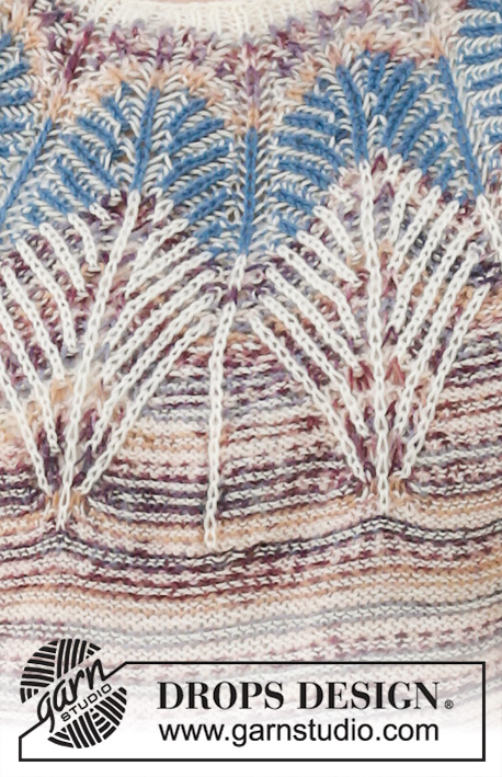 Egyptian Feathers / DROPS 201-30 - Strikket genser med rundfelling i DROPS Fabel. Arbeidet strikkes ovenfra og ned med 2-farget helpatent og striper i sikk-sakk. Størrelse S - XXXL.