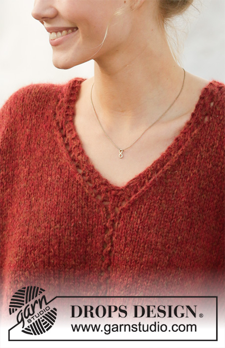 Robin Song / DROPS 202-27 - Knitted sweater with V-neck in DROPS Air. The piece is worked with lace pattern. Sizes S - XXXL.