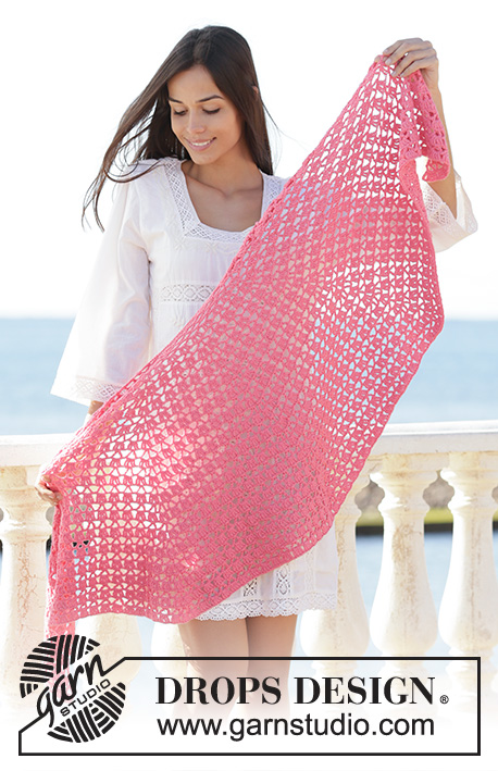 Watermelon Slice / DROPS 202-37 - Crocheted shawl in DROPS Cotton Merino. The piece is worked top down with lace pattern.