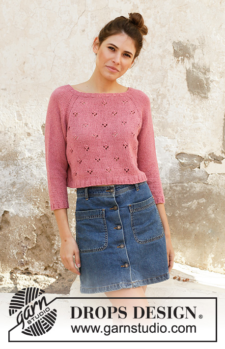 Raspberry Kiss Jumper / DROPS 202-5 - Knitted sweater with raglan in DROPS Belle. The piece is worked top down with lace pattern. Sizes S - XXXL.