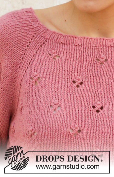 Raspberry Kiss Jumper / DROPS 202-5 - Strikket genser med raglan i DROPS Belle. Arbeidet strikkes ovenfra og ned med hullmønster. Størrelse S - XXXL.