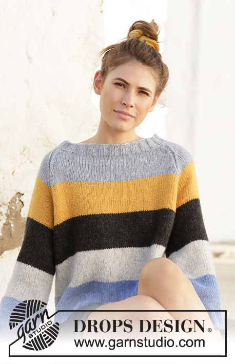 Valencia / DROPS 202-9 - Knitted sweater with raglan and stripes. Piece is worked in DROPS Air, top down. Size: S - XXXL