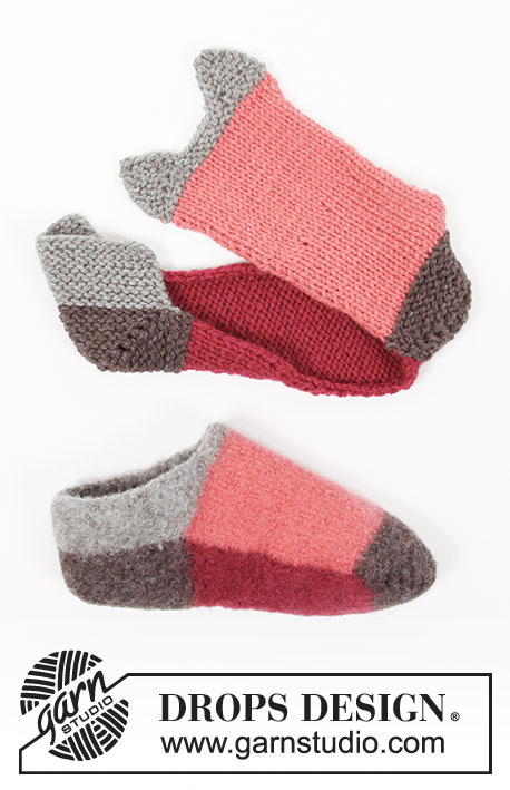 Sorbet Slippers / DROPS 203-23 - Felted slippers knitted in DROPS Alaska. Piece is worked back and forth in one piece and sewn together before felting. Size 35-46 = 5-13 1/2.