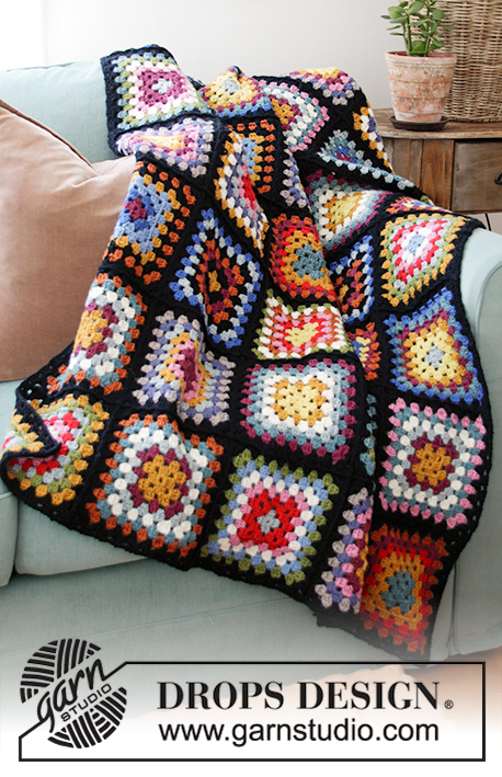 Granny Hugs / DROPS 203-3 - Crocheted blanket with granny squares in DROPS Karisma.