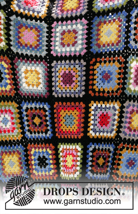 Granny Hugs / DROPS 203-3 - Manta em croché composta por quadrados granny, em DROPS Karisma.