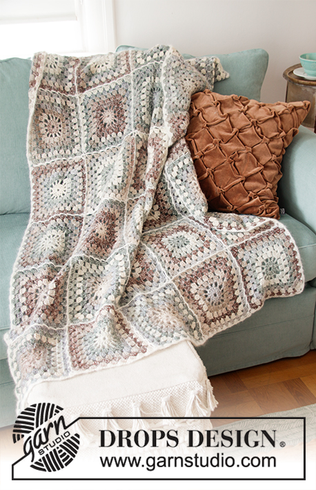 November Nights / DROPS 203-4 - Crocheted blanket with squares in DROPS Big Delight and Drops Kid-Silk.
