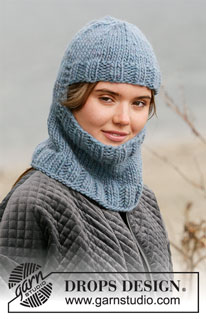 Winter Knights / DROPS 204-21 - Bonnet tricoté / Cagoule tricotée avec côtes, en DROPS Snow. Du S au XL