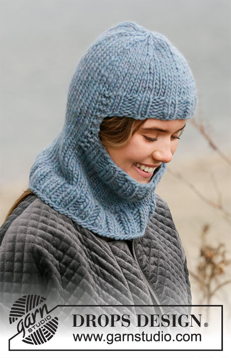 Winter Knights / DROPS 204-21 - Knitted hat / helmet hat in DROPS Snow with rib and neck warmer. Sizes S-XL
