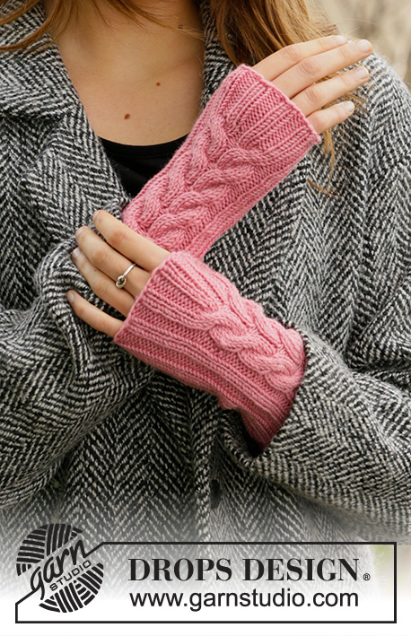Pink Passion / DROPS 204-25 - Gorro e punhos tricotados com canelado e torcido, em DROPS Merino Extra Fine.