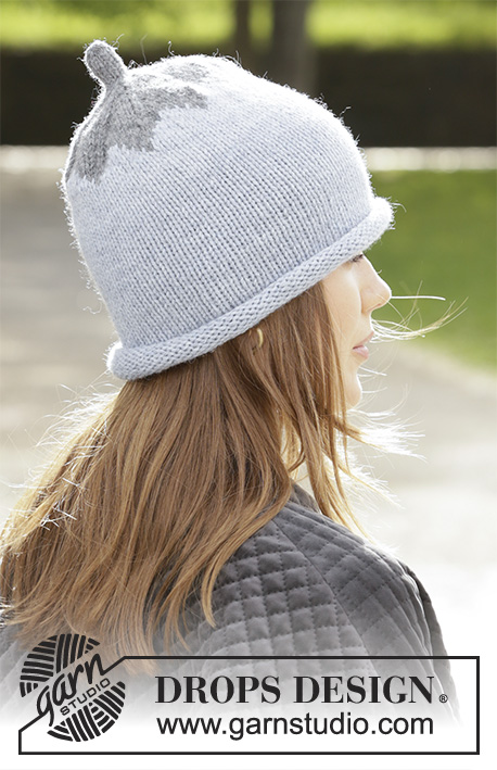 Frosty Berry / DROPS 204-39 - Knitted hat with tip in DROPS Nepal. Piece is knitted in the round in stocking stitch.