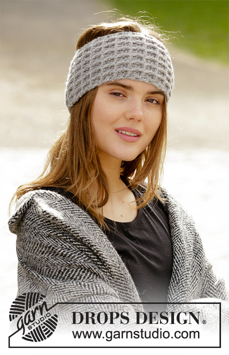 Waffle Warmer / DROPS 204-48 - Crocheted head band with textured pattern in DROPS Nepal.