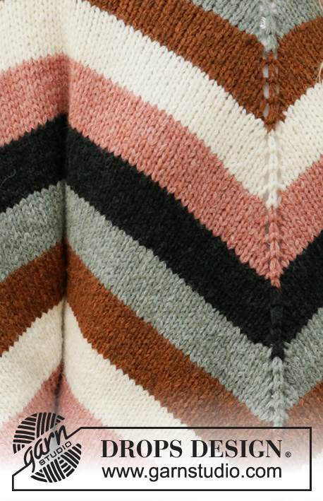 Past to Present / DROPS 205-1 - Sweter na drutach przerabiany od góry do dołu 2 nitkami włóczki DROPS Sky, ze skosem i w paski. Od S do XXXL.