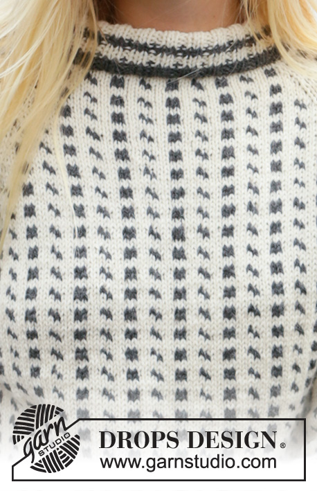 Reykjavik / DROPS 205-18 - Sweter na drutach przerabiany od góry do dołu, z reglanowymi rękawami i żakardem islandzkim, z włóczki DROPS Lima. Od S do XXXL.