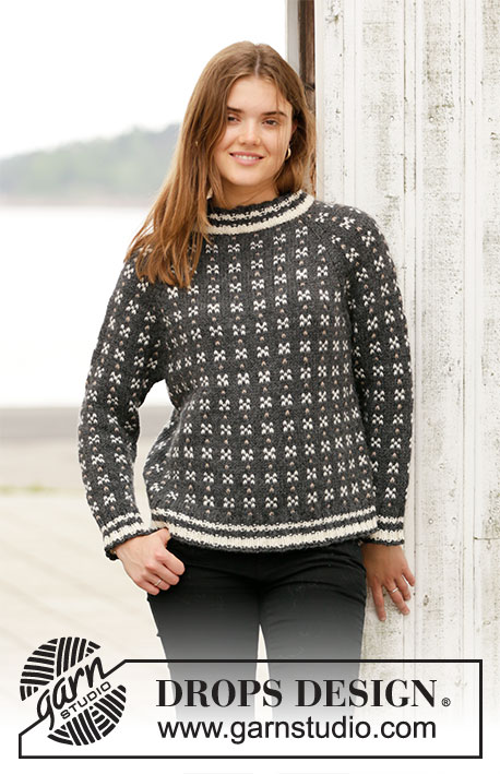 Akranes / DROPS 205-20 - Knitted jumper with Nordic Icelandic pattern and raglan in DROPS Nepal. The piece is worked top down. Sizes S - XXXL.