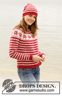 Candy Cane Lane / DROPS 205-22 - Knitted jumper with Nordic Fana pattern in DROPS Karisma or DROPS Lima. The piece is worked top down, with round yoke. Sizes S - XXXL.