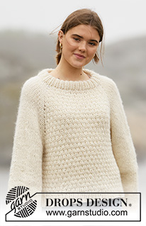 Remember When / DROPS 205-23 - Knitted sweater with raglan and texture in DROPS Nepal and DROPS Brushed Alpaca Silk or 1 strand DROPS Wish. The piece is worked top down with folded neck. Sizes S – XXXL.