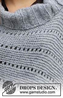 Wednesday Wrap / DROPS 205-33 - Poncho tricotado em DROPS Air, em ponto jarreteira e ponto rendado. Do S ao XXXL.