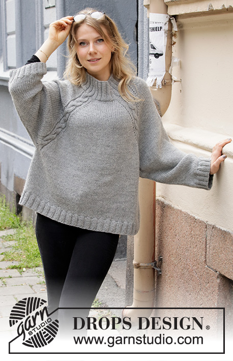 Sidewalk Café Sweater / DROPS 205-45 - Knitted sweater with raglan in DROPS Alaska. The piece is worked top down with cables. Sizes S - XXXL.