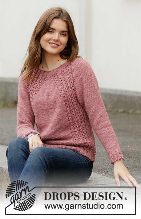 Roses at Dawn / DROPS 206-27 - Knitted sweater with raglan in DROPS Nepal. Piece is knitted top down with cables. Size: S - XXXL