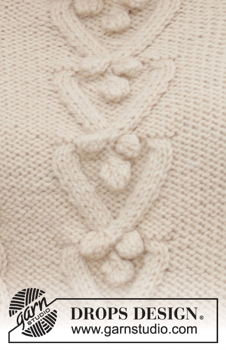 Holding Hearts / DROPS 206-29 - Strikket bluse i DROPS Big Merino. Arbejdet er strikket i glatstrik med snoninger, bobler og raglan. Størrelse S - XXXL.