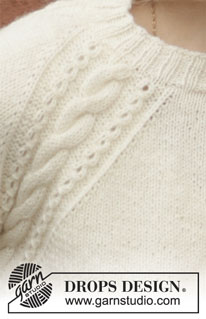 White Rose / DROPS 206-30 - Sweter na drutach, przerabiany od góry do dołu, z warkoczami na reglanach, z włóczki DROPS Nord. Od S do XXXL
