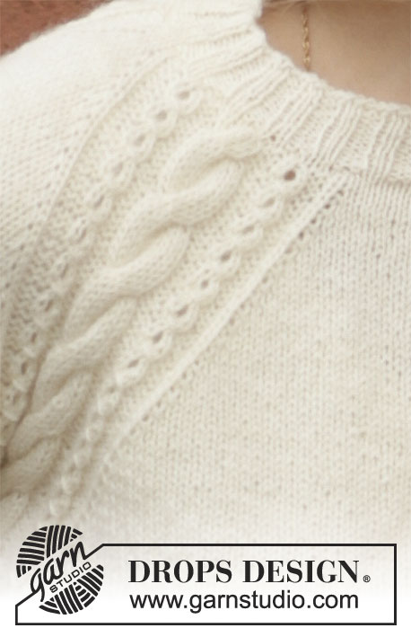 White Rose / DROPS 206-30 - Strikket bluse i DROPS Nord. Arbejdet strikkes oppefra og ned med snoninger i raglanovergangen. Størrelse S - XXXL.
