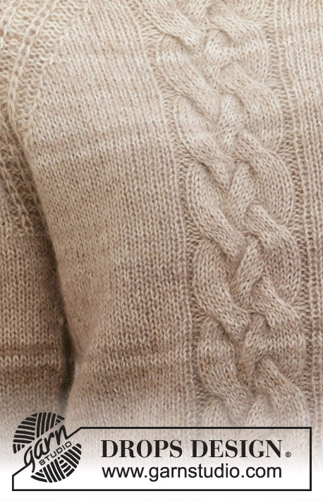 Maple Wood / DROPS 206-50 - Strikket genser i DROPS Alpaca og DROPS Kid-Silk. Arbeidet strikkes ovenfra og ned med flette, striper og falsk patent. Størrelse S – XXXL.