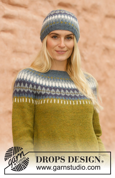 Heim / DROPS 207-1 - Knitted sweater in DROPS Alpaca. The piece is worked top down with round yoke and Nordic pattern on the yoke. Sizes S - XXXL.
Knitted hat with Nordic pattern in DROPS Alpaca.
