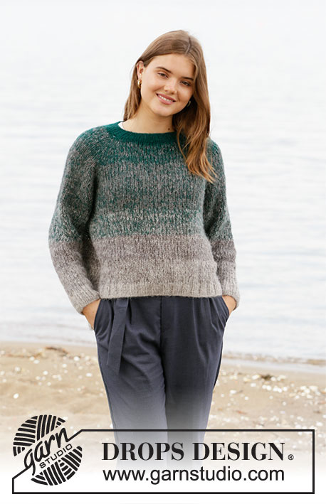Forest Shadows Sweater / DROPS 207-15 - Knitted jumper with raglan in 3 strands DROPS Brushed Alpaca Silk. The piece is worked top down with stripes. Sizes S - XXXL.