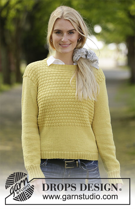 Golden Puffs / DROPS 207-17 - Knitted sweater in DROPS BabyMerino. The piece is worked in stockinette stitch with textured pattern. Sizes S - XXXL.