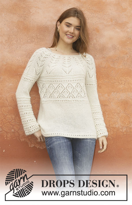 Story of Snow / DROPS 207-24 - Knitted jumper with round yoke in 1 strand DROPS Alpaca and 1 strand DROPS Kid-Silk. Piece is knitted top down with lace pattern. Size S-XXXL.