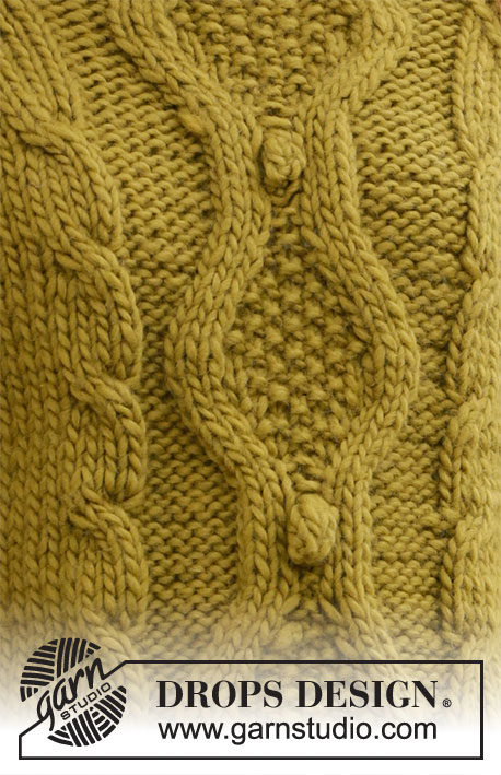 Mossy Twine / DROPS 207-37 - Knitted jumper with raglan in DROPS Snow. The piece is worked with cables and bobbles. Sizes S - XXXL.