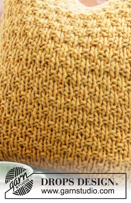 Tea and Honey Pillow / DROPS 207-46 - Housse de coussin tricotée en point texturé, en DROPS Snow ou DROPS Wish. Pour un coussin de 50x50 cm.