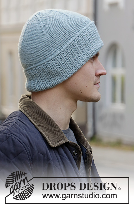 Fisher’s Friend / DROPS 208-13 - Knitted hat/ hipster hat for men with texture in DROPS Nepal.