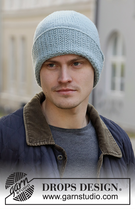 Fisher’s Friend / DROPS 208-13 - Knitted hat/ hipster hat for men with texture in DROPS Nepal.