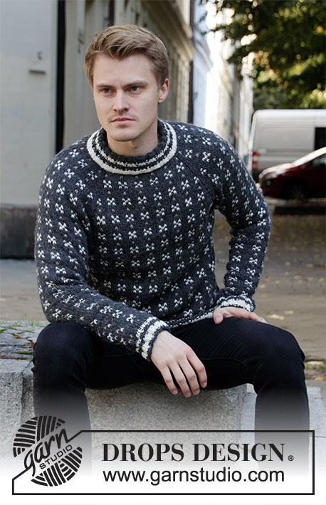 Akranes / DROPS 208-4 - Knitted sweater for men with raglan in DROPS Alaska. The piece is worked top down with Nordic pattern. Sizes S - XXXL.