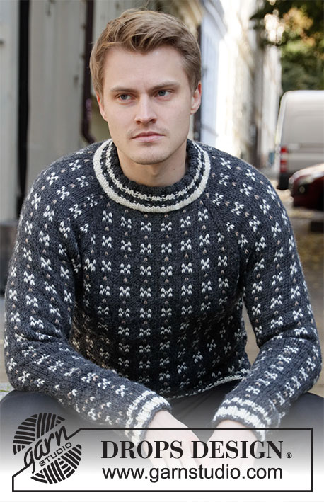 Akranes / DROPS 208-4 - Knitted jumper for men with raglan in DROPS Alaska. The piece is worked top down with Nordic pattern. Sizes S - XXXL.