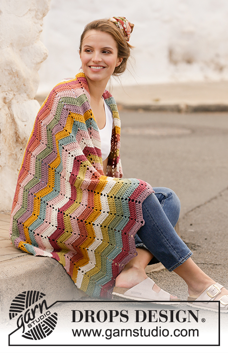 Catch the Rainbow / DROPS 209-2 - Crocheted blanket with zig-zags and stripes in DROPS Paris.