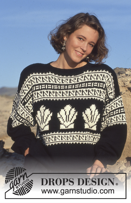 Treasure Shell / DROPS 21-11 - DROPS jumper with mussel pattern and borders in “Paris”.