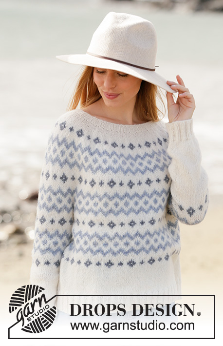 River Challenge / DROPS 210-1 - Knitted jumper with Nordic pattern in DROPS Sky. The piece is worked top down with round yoke. Sizes S - XXXL.