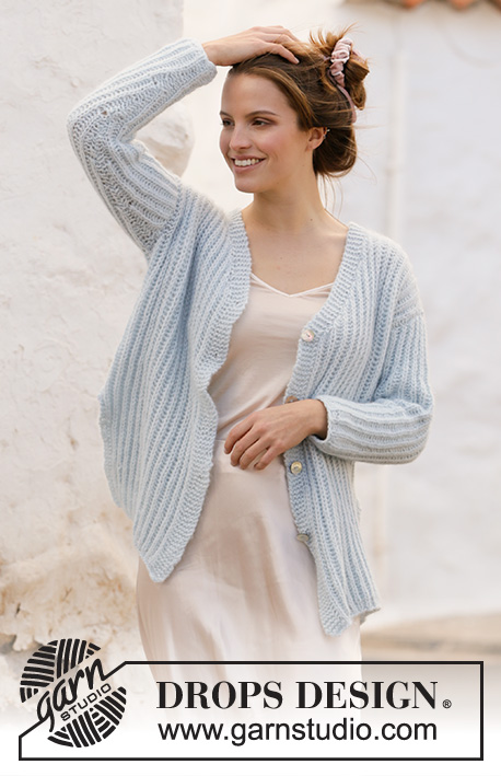 Avriel Cardigan / DROPS 210-26 - Knitted jacket with English rib and v-neck in DROPS Air. Sizes S – XXXL.