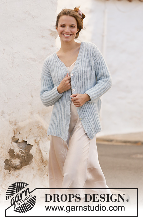 Avriel Cardigan / DROPS 210-26 - Knitted jacket with English rib and v-neck in DROPS Air. Sizes S – XXXL.