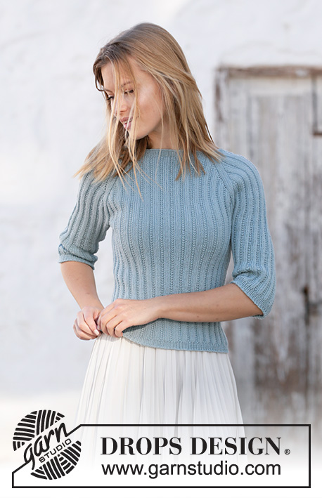 Smell the Rain / DROPS 210-37 - Knitted jumper with raglan in DROPS BabyMerino. Piece is knitted top down with textured pattern and ¾ sleeves. Size: S - XXXL