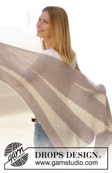 Morning Rays / DROPS 210-38 - Knitted shawl with garter stitch and lace pattern in DROPS BabyAlpaca Silk and DROPS Kid-Silk. Work piece back and forth with short rows.