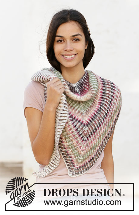 Sunset Hug / DROPS 211-20 - Knitted shawl with 2 coloured English rib in DROPS Delight and DROPS Alpaca.