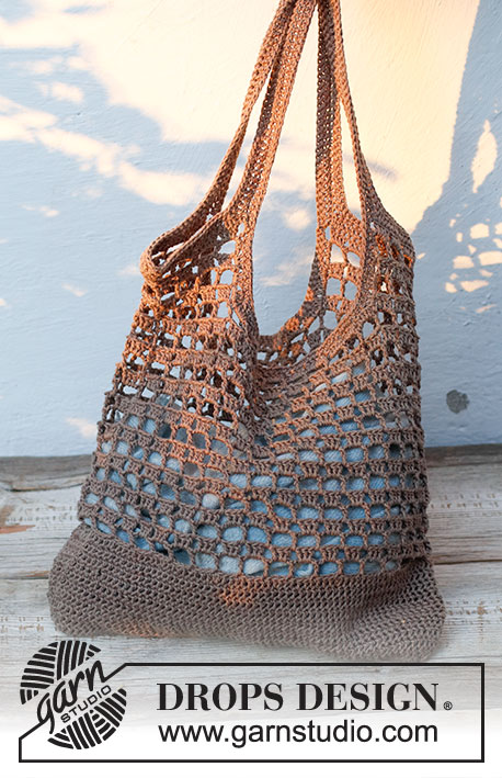 Eco Tote / DROPS 211-28 - Crocheted bag with lace pattern and double crochet groups in DROPS Bomull-Lin or DROPS Paris.