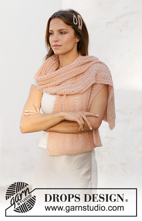 Endless Spring / DROPS 211-4 - Knitted stole with lace pattern in DROPS Brushed Alpaca Silk.